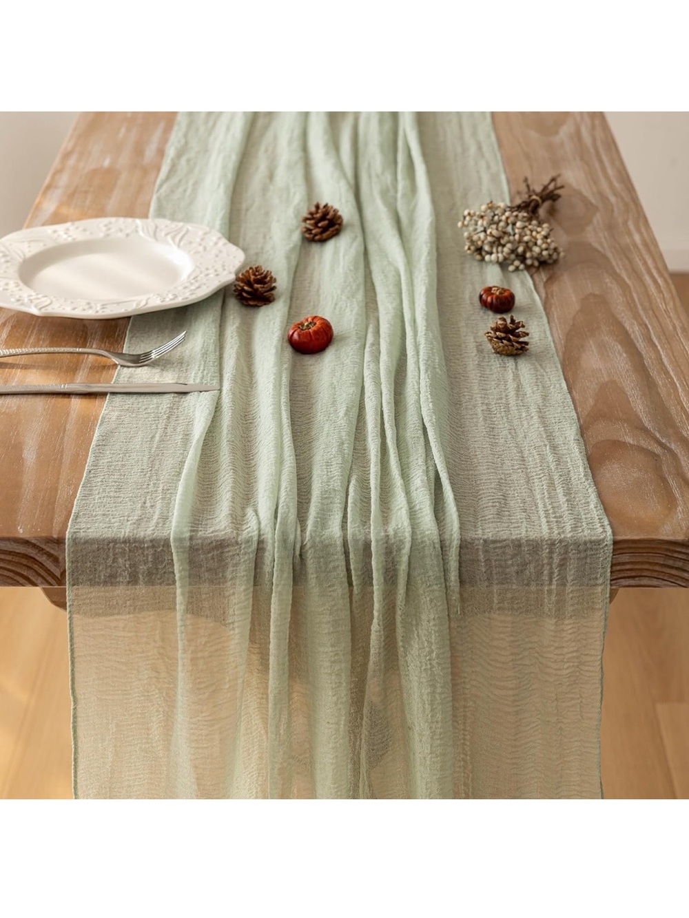 Sage Green Sheer Table Runner - Home Dining
